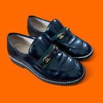 Authentic Gucci Kids Web Stripe GG Black Leather Loafers | EU 28 / US 11 | Made in Italy