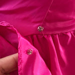 Vintage 1980s Fuchsia Hot Pink Taffeta Party Dress | Puff Sleeve Open Back | ILGWU Made in USA | Size 3/4