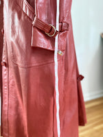 Vintage 70s Rust Leather Trench Coat — Women's Full Length