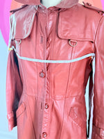 Vintage 70s Rust Leather Trench Coat — Women's Full Length