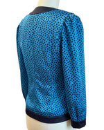 Vintage 80s Samantha Stevens Teal Polka Dot Satin Blouse | Puff Sleeve & Shoulder Pads | Size 10P