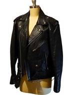 Vintage Black Genuine Leather Moto Jacket — Echtes Leder Asymmetric Zip Biker Jacket Lace-Up Sides