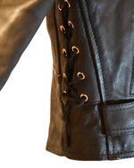 Vintage Black Genuine Leather Moto Jacket — Echtes Leder Asymmetric Zip Biker Jacket Lace-Up Sides