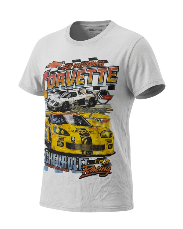 Vintage Corvette Chevrolet Racing Graphic Tee — Chemistry Brand White Size S Y2K Car Tee