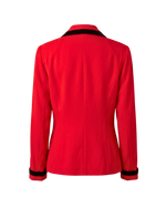 Vintage Jessica Howard Petite Red Blazer | Black Velvet Trim & Gold Enamel Buttons | Chanel-Inspired | 90s Size 6P