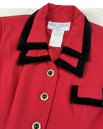 Vintage Jessica Howard Petite Red Blazer | Black Velvet Trim & Gold Enamel Buttons | Chanel-Inspired | 90s Size 6P
