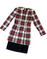 Vintage Santa Fe by Jim Tremblay Tartan Plaid Dress | Gold Heraldic Buttons | Made in USA | 80s 90s Size 4