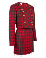 Santa Fe Red Royal Stewart Tartan Two-Piece Set | Vintage Plaid Skirt Set | Size 8