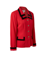 Vintage Jessica Howard Petite Red Blazer | Black Velvet Trim & Gold Enamel Buttons | Chanel-Inspired | 90s Size 6P