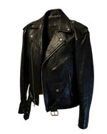 Vintage Black Genuine Leather Moto Jacket — Echtes Leder Asymmetric Zip Biker Jacket Lace-Up Sides