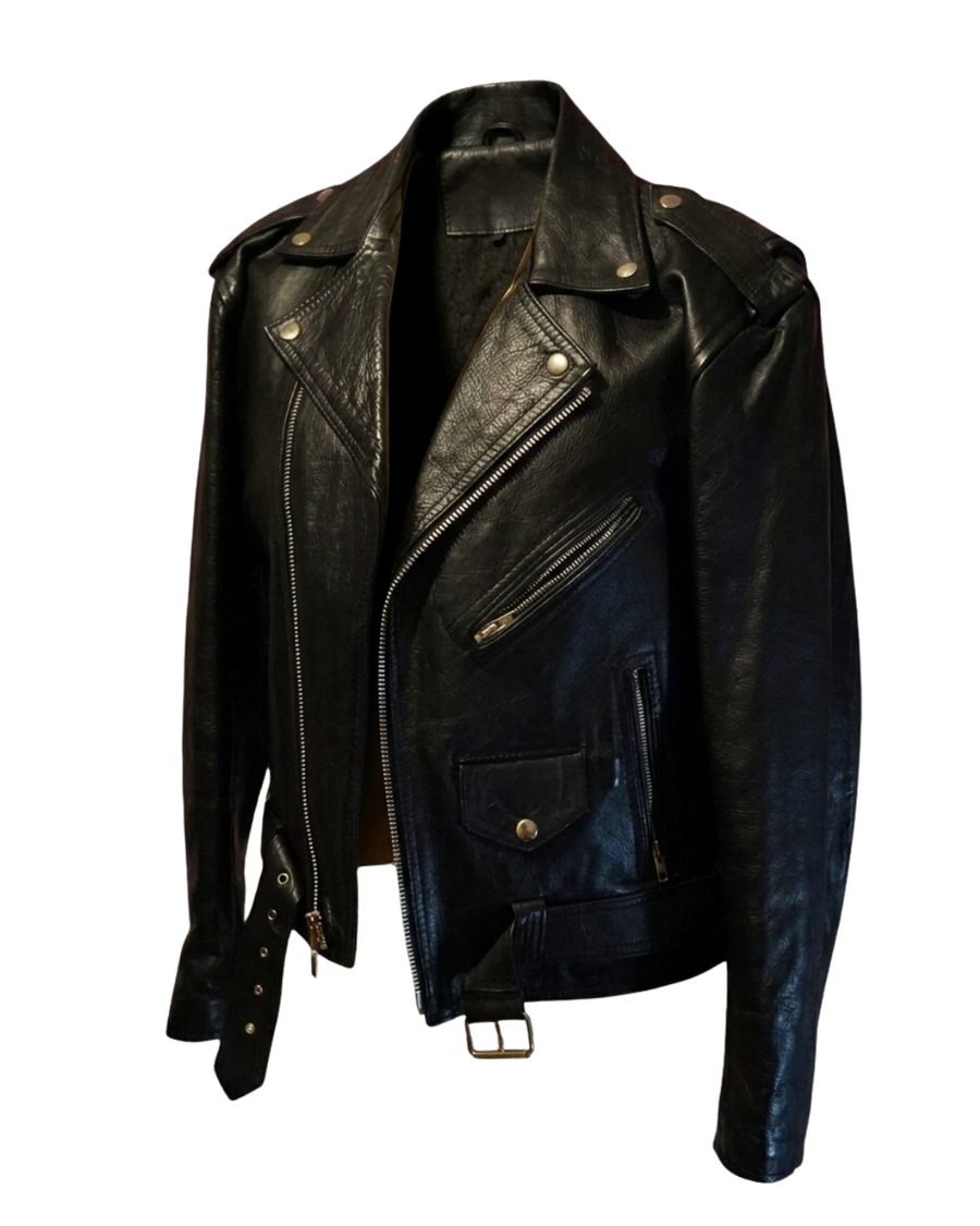 Vintage Black Genuine Leather Moto Jacket — Echtes Leder Asymmetric Zip Biker Jacket Lace-Up Sides