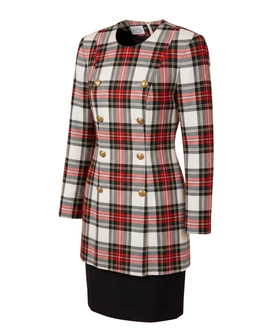 Vintage Santa Fe by Jim Tremblay Tartan Plaid Dress | Gold Heraldic Buttons | Made in USA | 80s 90s Size 4