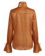 Gold Copper Metallic Sheer Blouse | Bell Sleeve Shimmer Top | Going Out Blouse | Women's Party Shirt
