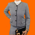 Vintage Talbots Houndstooth Skirt Suit | Black & White Wool Blend | Made in USA | Size 8 Petite