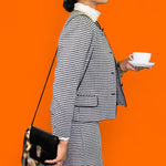 Vintage Talbots Houndstooth Skirt Suit | Black & White Wool Blend | Made in USA | Size 8 Petite