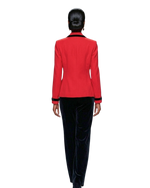 Vintage Jessica Howard Petite Red Blazer | Black Velvet Trim & Gold Enamel Buttons | Chanel-Inspired | 90s Size 6P