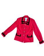 Vintage Jessica Howard Petite Red Blazer | Black Velvet Trim & Gold Enamel Buttons | Chanel-Inspired | 90s Size 6P