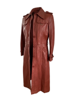 Vintage 70s Rust Leather Trench Coat — Women's Full Length