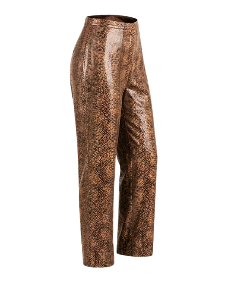 Vintage Harvé Benard Snakeskin Print Trousers | Faux Python High-Rise Dress Pants | Women's Size 14 | 90s Designer