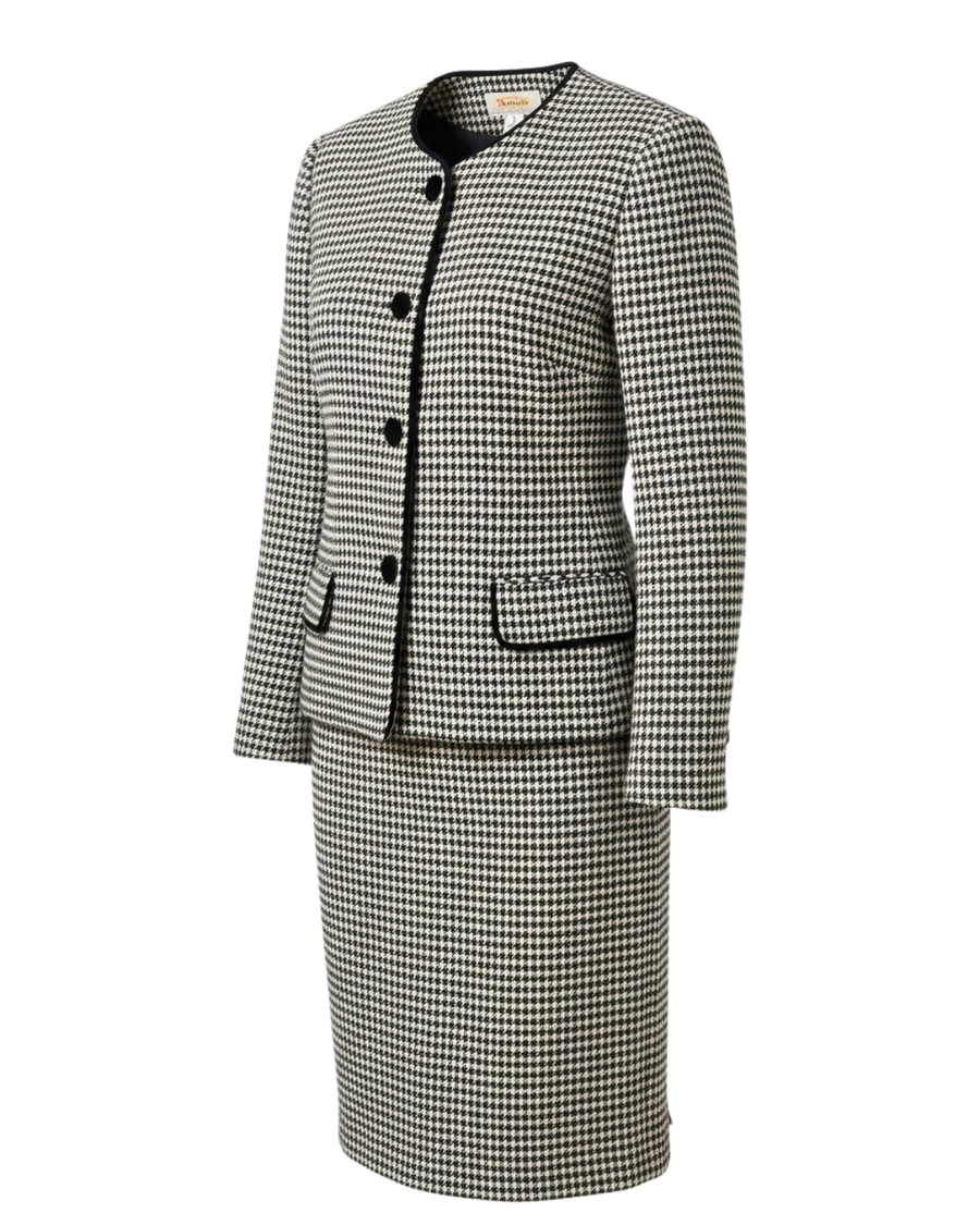 Vintage Talbots Houndstooth Skirt Suit | Black & White Wool Blend | Made in USA | Size 8 Petite